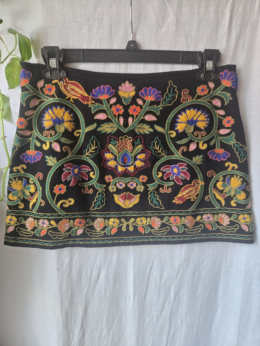 Zara Black Mini Skirt with Colorful Floral Embroidery